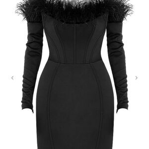 House of CB ADRIANA Black Strapless Feather Corset Dress Sz XS